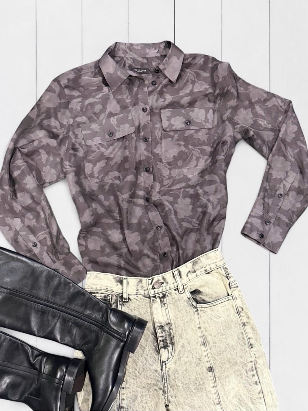 rag & bone Mauve Floral Camouflage Button-Up Blouse